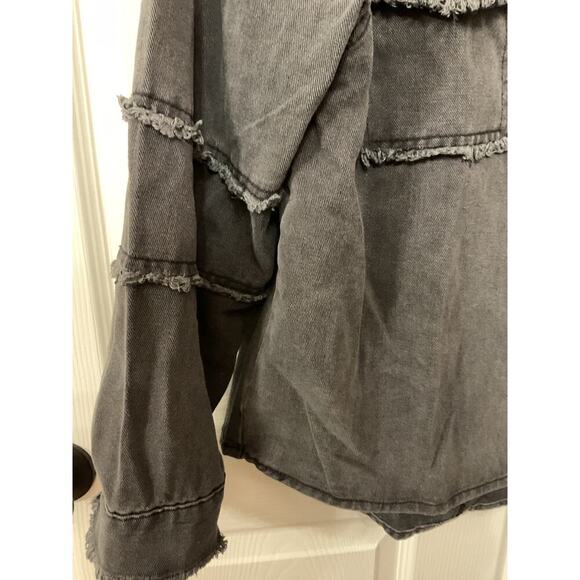 Vintage Havana Studded Peace Sign Twill Black Oversized Shacket, S - Picture 9 of 11